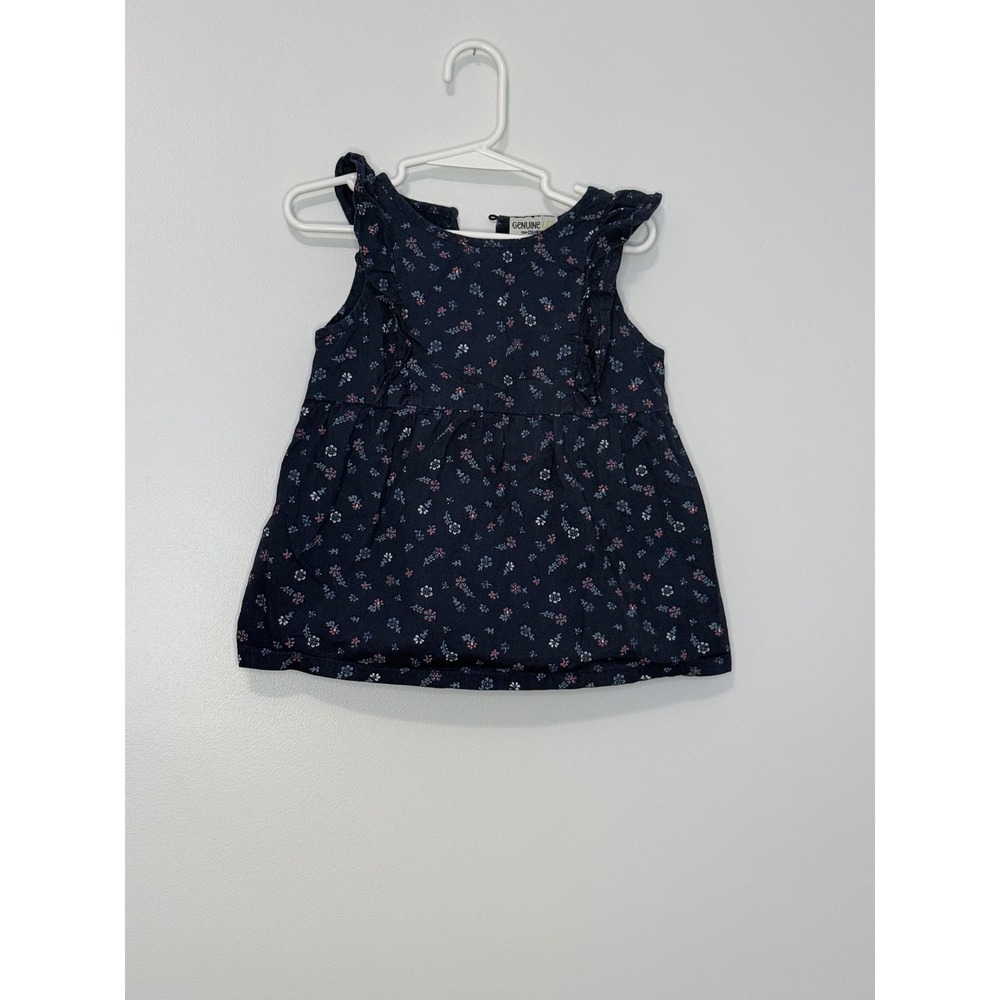 Genuine Kids from OshKosh Navy Blue Floral Ruffle Sleeveless Top 4T [Excellent]